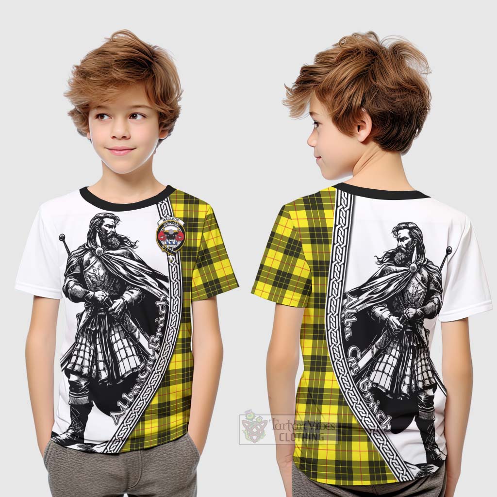 Tartan Vibes Clothing MacLeod (McLeod) Tartan Clan Crest Kid T-Shirt with Highlander Warrior Celtic Style