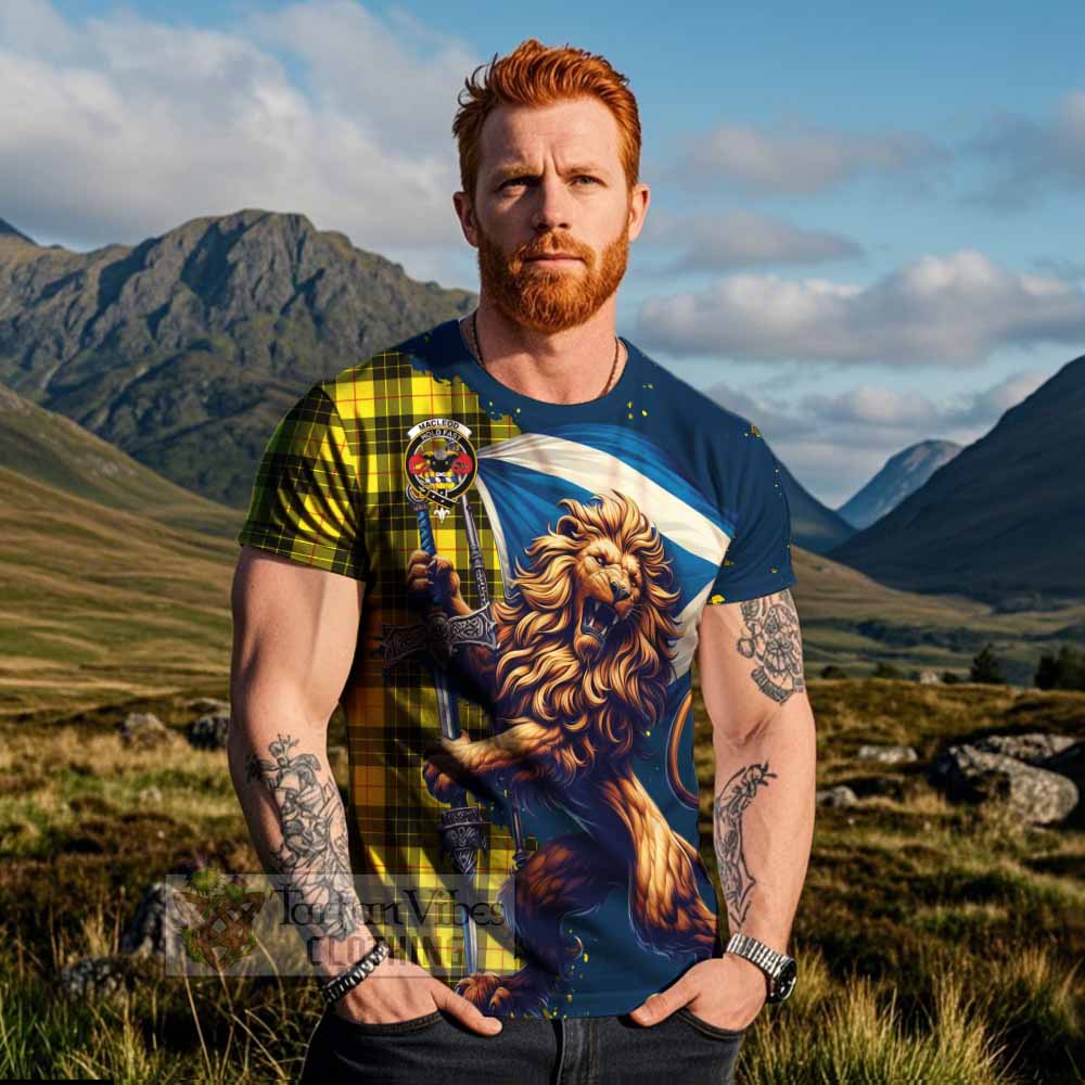 Tartan Vibes Clothing MacLeod (McLeod) Tartan Family Crest T-Shirt with Scottish Majestic Lion