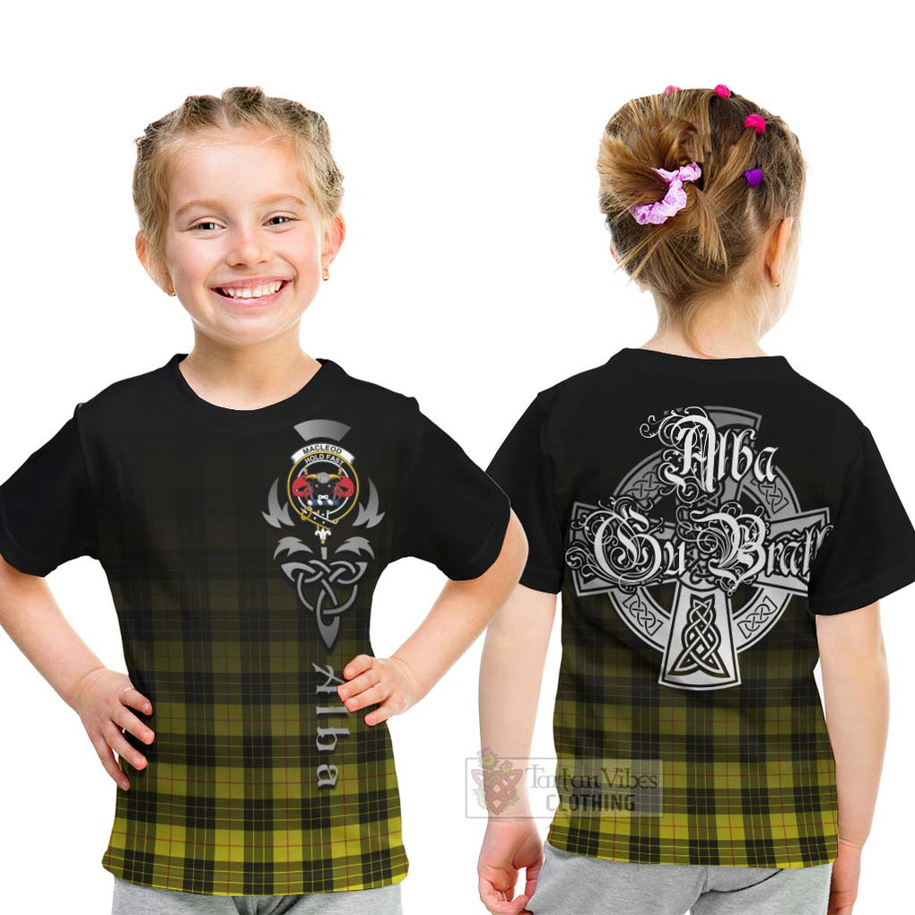 Tartan Vibes Clothing MacLeod (McLeod) Tartan Kid T-Shirt Featuring Alba Gu Brath Family Crest Celtic Inspired