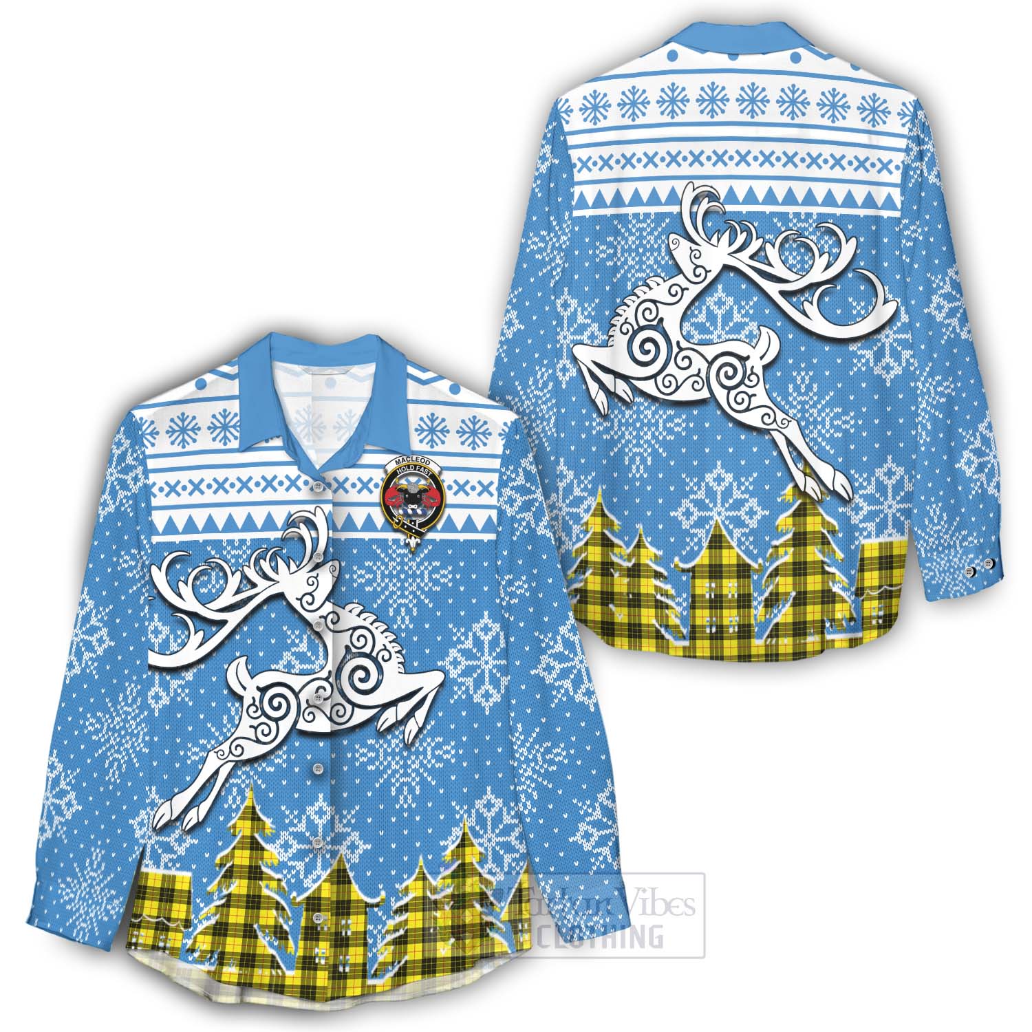 Tartan Vibes Clothing MacLeod (McLeod) Clan Christmas Women's Casual Shirt Celtic Reindeer Style