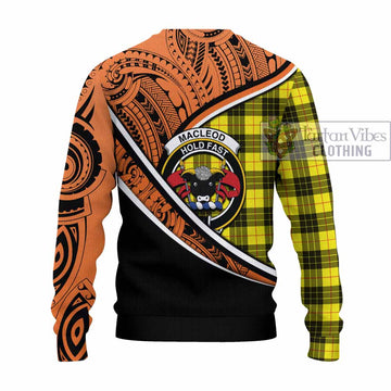 MacLeod (McLeod) Crest Tartan Knitted Sweater with Polynesian Vibes Style - Orange Version