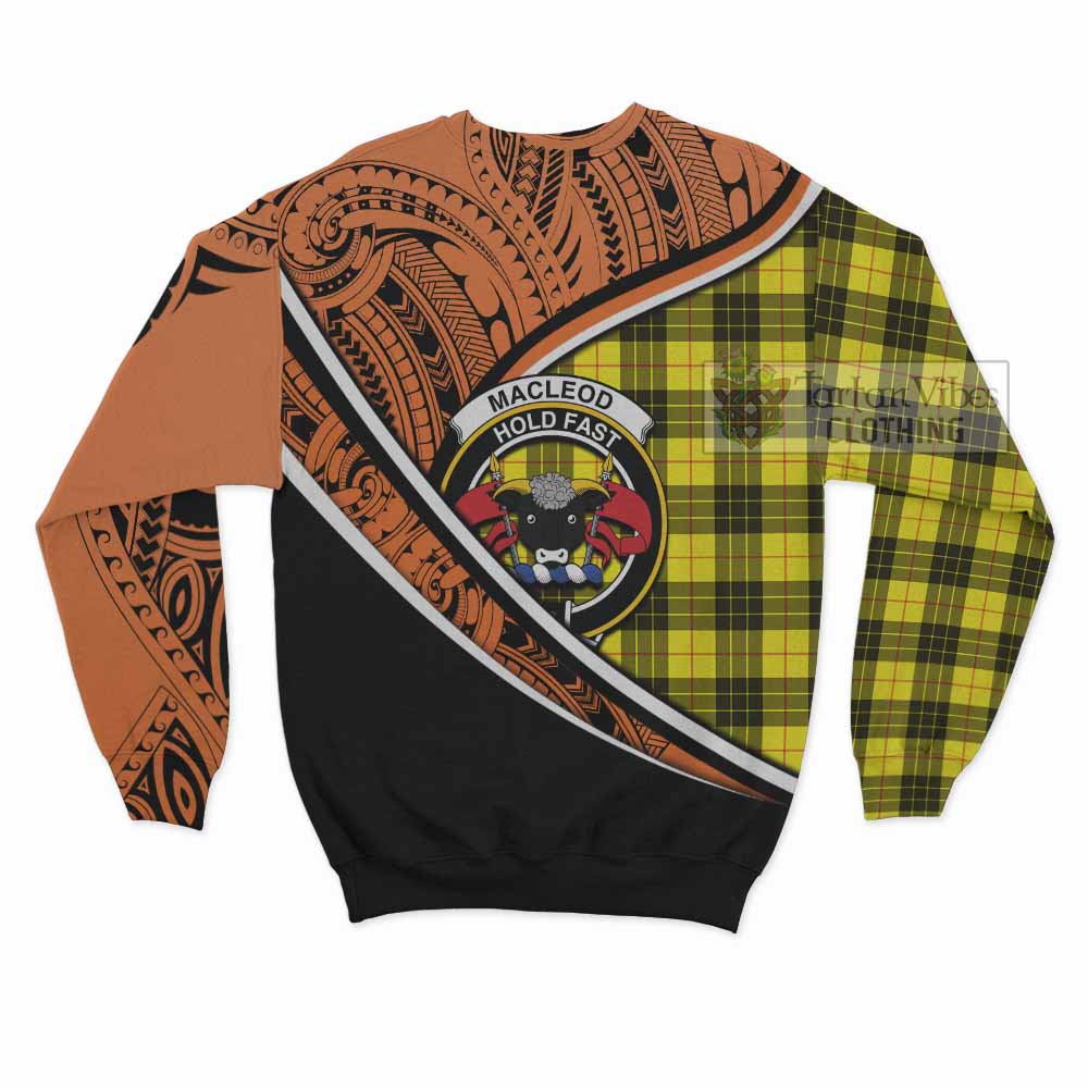 Tartan Vibes Clothing MacLeod (McLeod) Crest Tartan Sweatshirt with Maori Tattoo Style - Orange Version