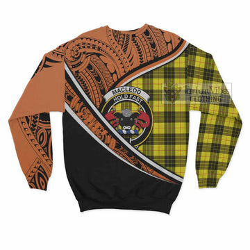 MacLeod (McLeod) Crest Tartan Sweatshirt with Polynesian Vibes Style - Orange Version