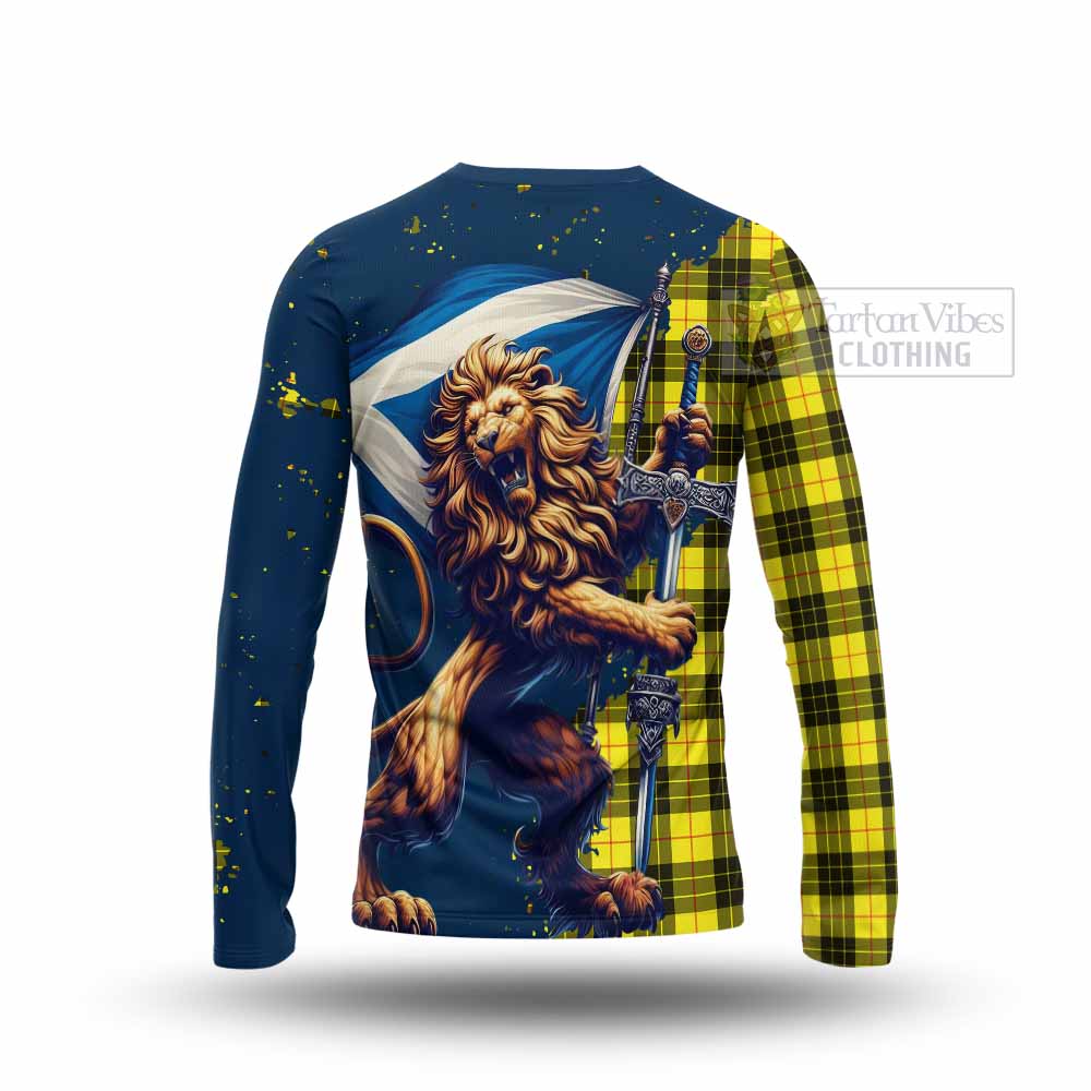 Tartan Vibes Clothing MacLeod (McLeod) Tartan Family Crest Long Sleeve T-Shirt with Scottish Majestic Lion