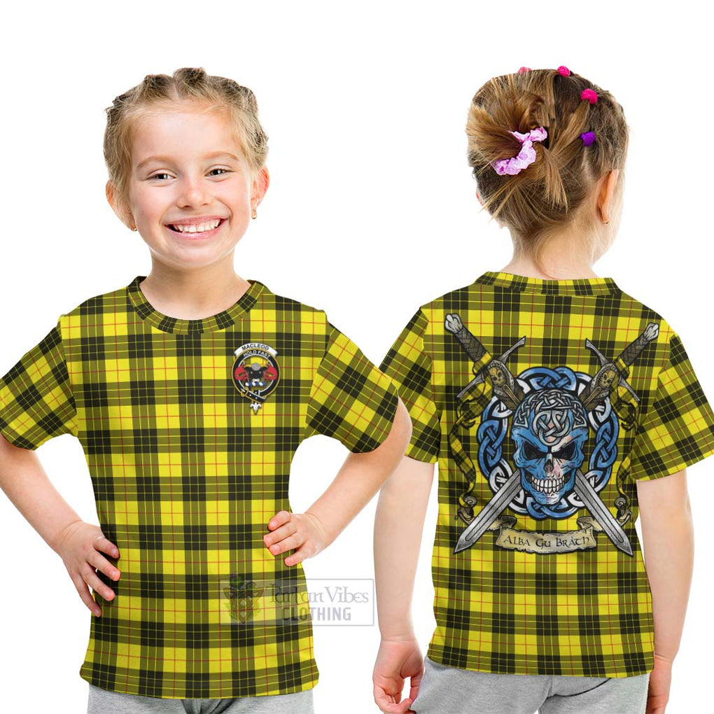 Tartan Vibes Clothing MacLeod (McLeod) Tartan Kid T-Shirt with Family Crest Celtic Skull Style