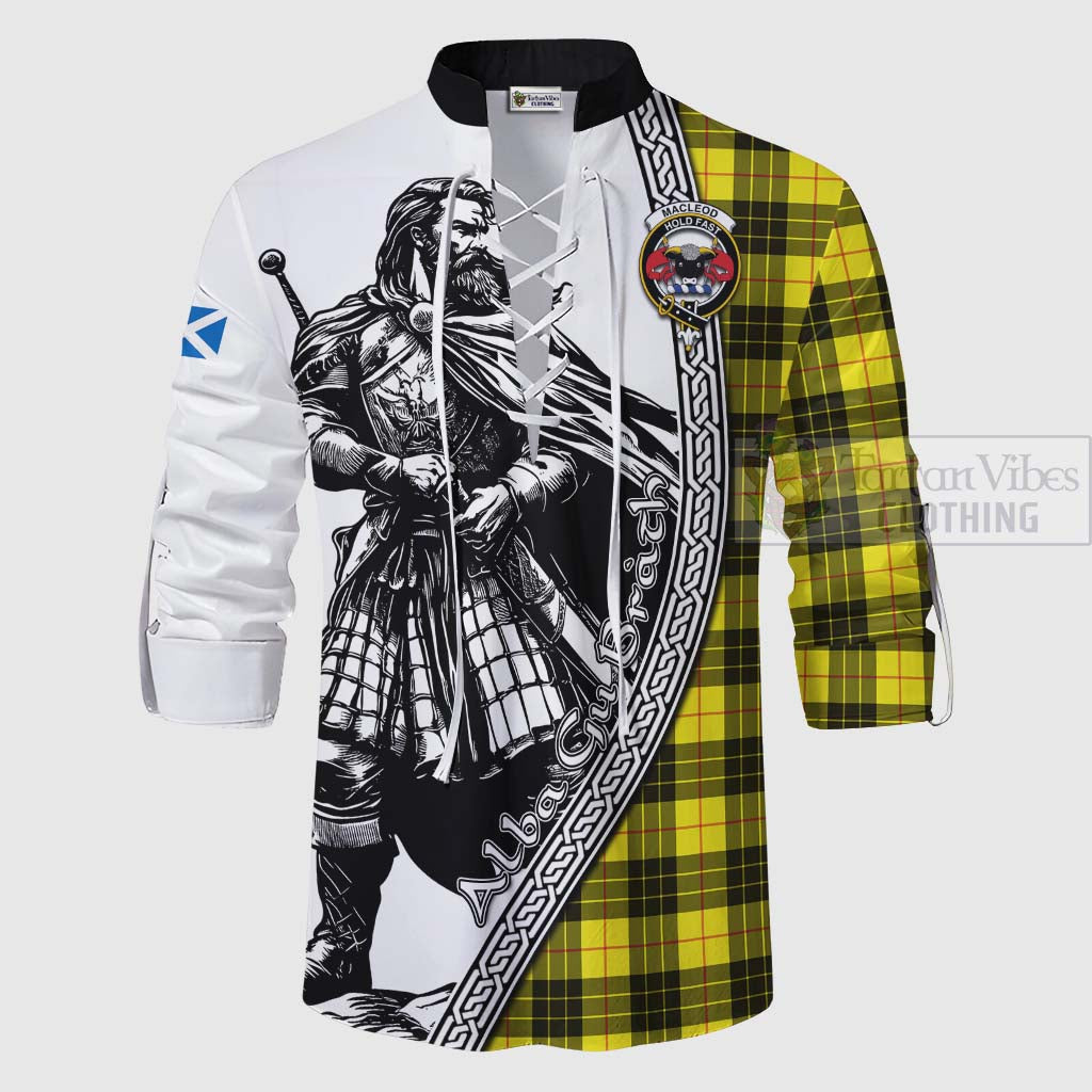 Tartan Vibes Clothing MacLeod (McLeod) Tartan Clan Crest Ghillie Kilt Shirt with Highlander Warrior Celtic Style