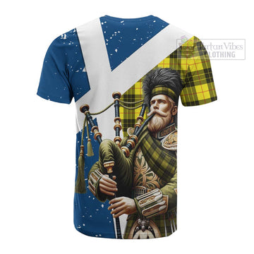 MacLeod (McLeod) Tartan Cotton T-shirt with Family Crest Scottish Bagpiper Vibes