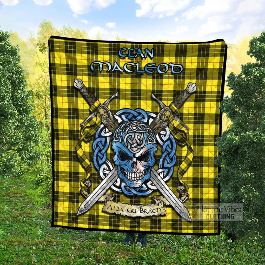 Tartan Vibes Clothing MacLeod (McLeod) Tartan Quilt with Celtic Skull Alba Gu Brath Style