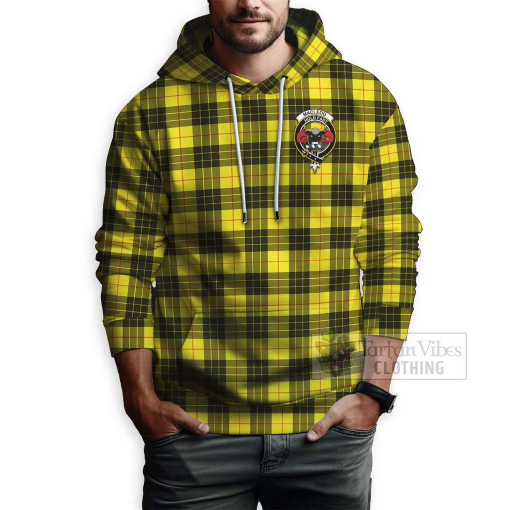 Tartan Vibes Clothing MacLeod (McLeod) Tartan Hoodie with Family Crest and Bearded Skull Holding Bottles of Whiskey