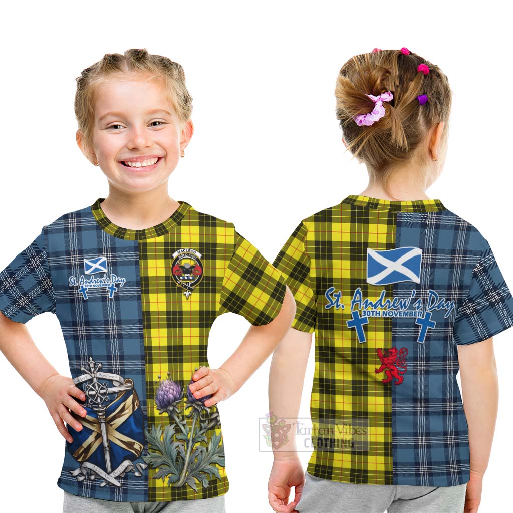 Tartan Vibes Clothing MacLeod (McLeod) Tartan Kid T-Shirt Happy St. Andrew's Day Half Tartan Style