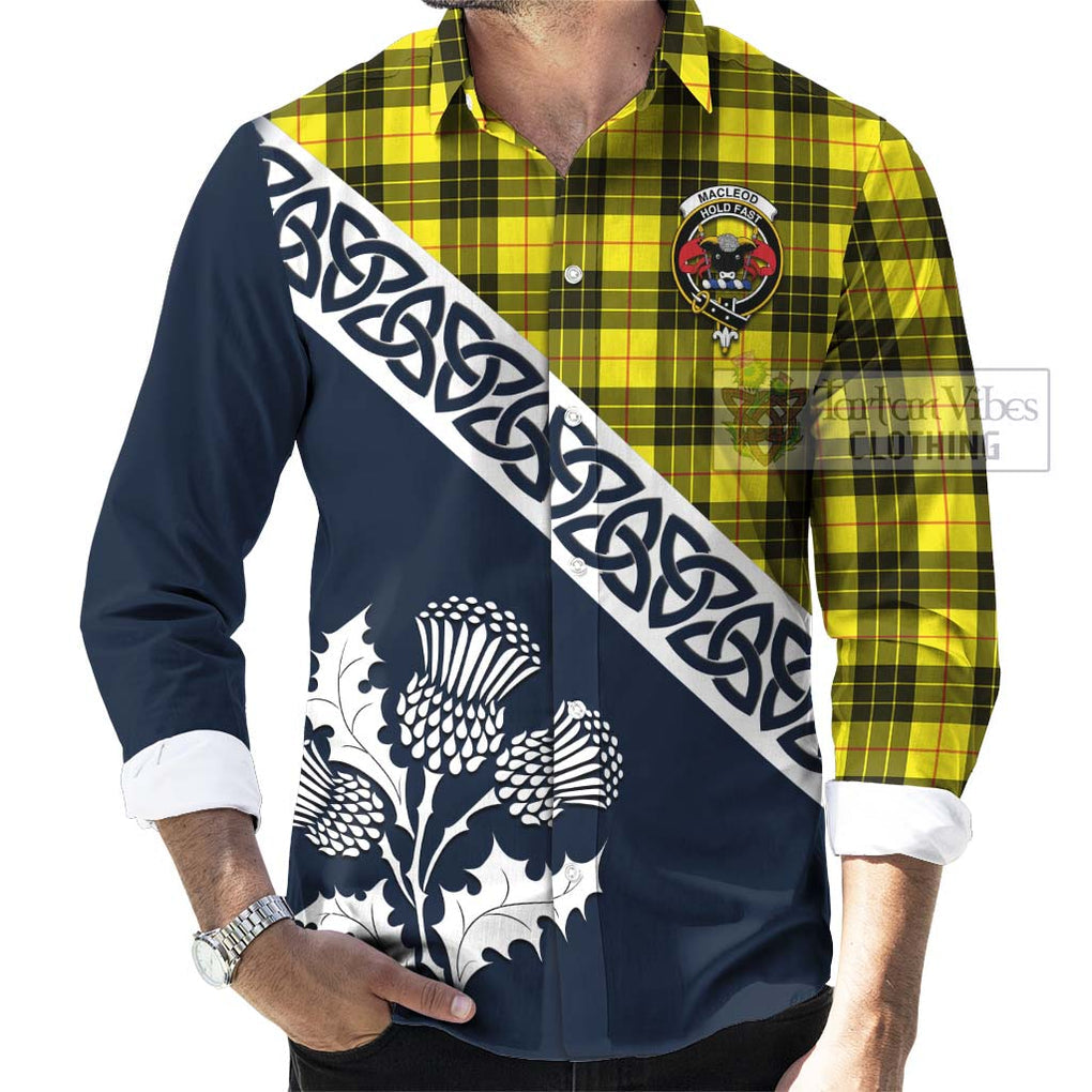 Tartan Vibes Clothing MacLeod (McLeod) Tartan Long Sleeve Button Shirt Featuring Thistle and Scotland Map