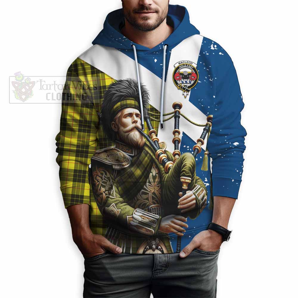 Tartan Vibes Clothing MacLeod (McLeod) Tartan Hoodie with Family Crest Scottish Bagpiper Vibes