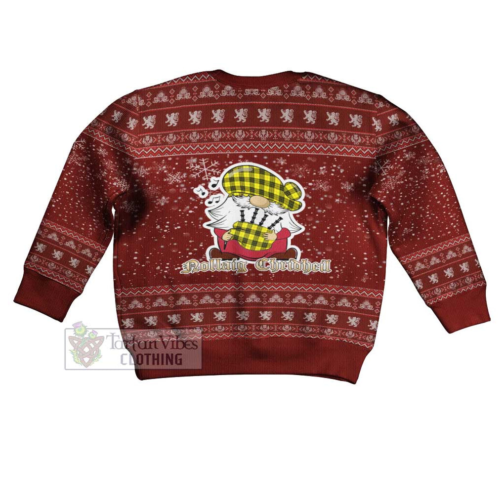 Tartan Vibes Clothing MacLeod (McLeod) Clan Christmas Kid Ugly Sweater with Gnome Playing Bagpipes