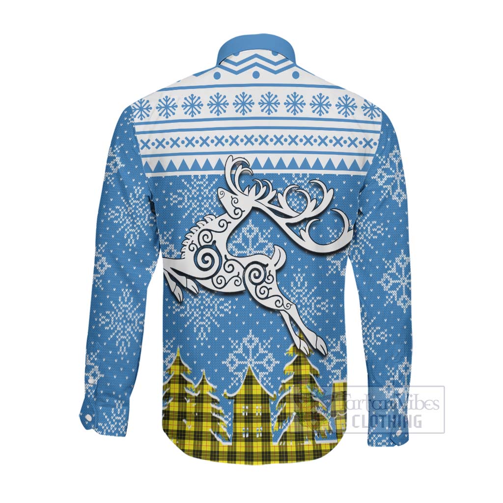 Tartan Vibes Clothing MacLeod (McLeod) Clan Christmas Long Sleeve Button Shirt Celtic Reindeer Style