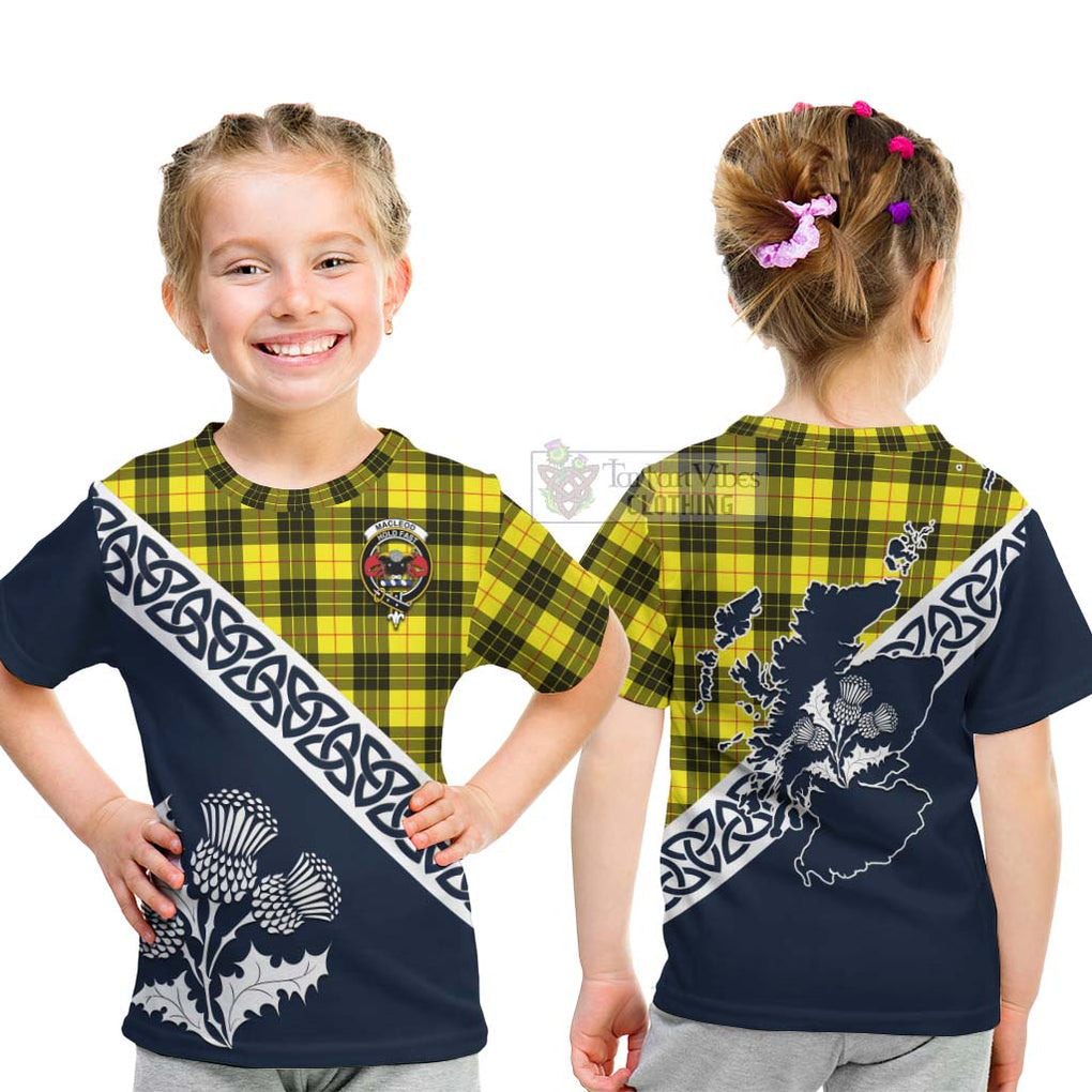 Tartan Vibes Clothing MacLeod (McLeod) Tartan Kid T-Shirt Featuring Thistle and Scotland Map