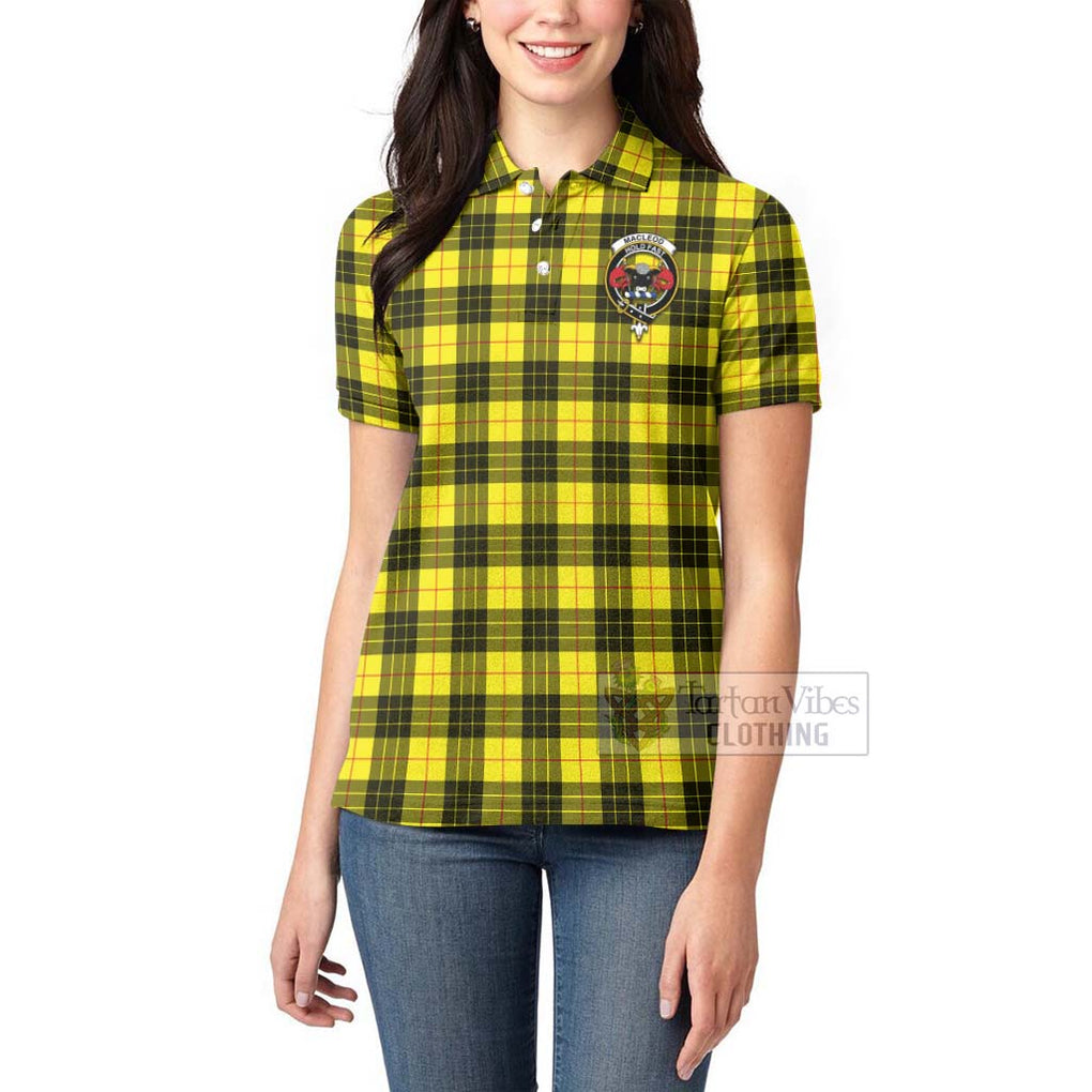 Tartan Vibes Clothing MacLeod (McLeod) Tartan Women's Polo Shirt with Family Crest and Bearded Skull Holding Bottles of Whiskey