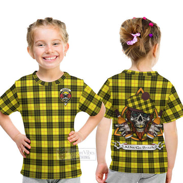 MacLeod (McLeod) Tartan Kid T-Shirt with Family Crest and Bearded Skull Holding Bottles of Whiskey