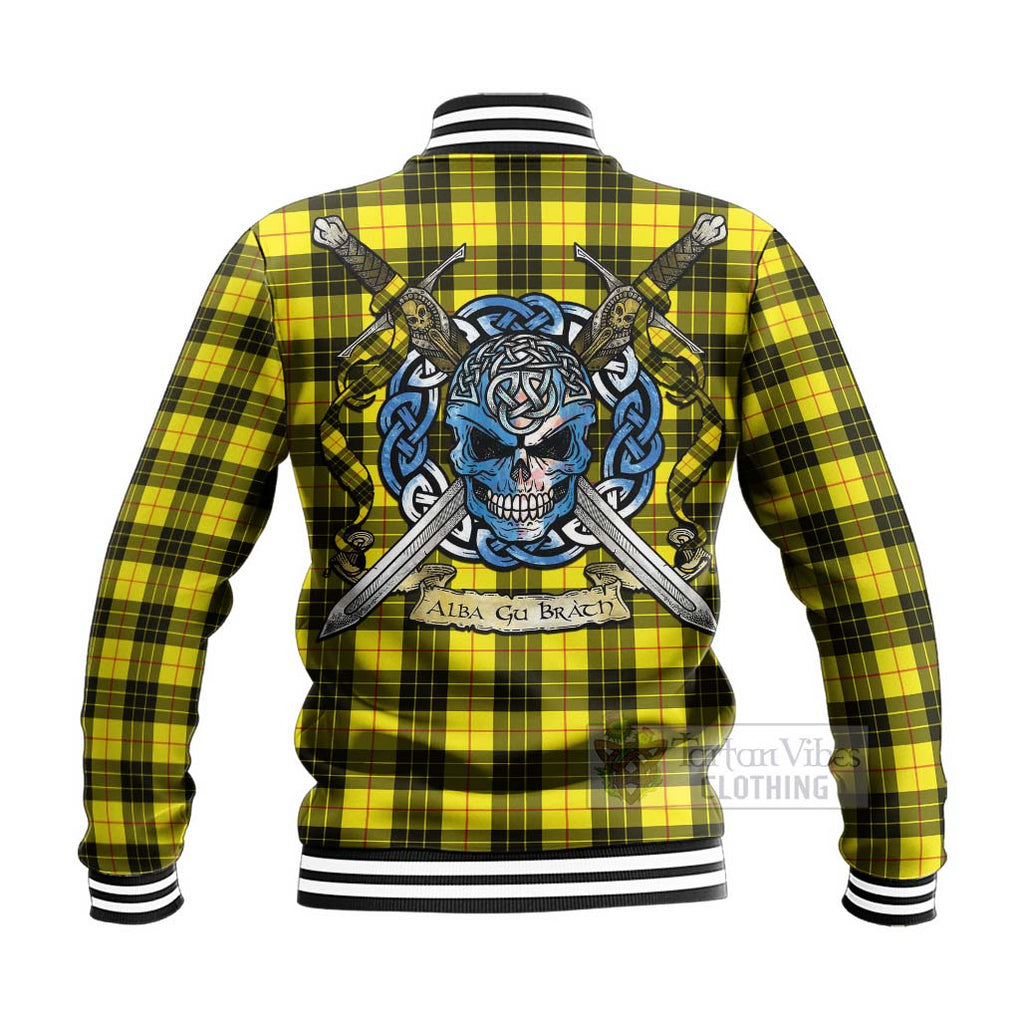 Tartan Vibes Clothing MacLeod (McLeod) Tartan Baseball Jacket with Family Crest Celtic Skull Style