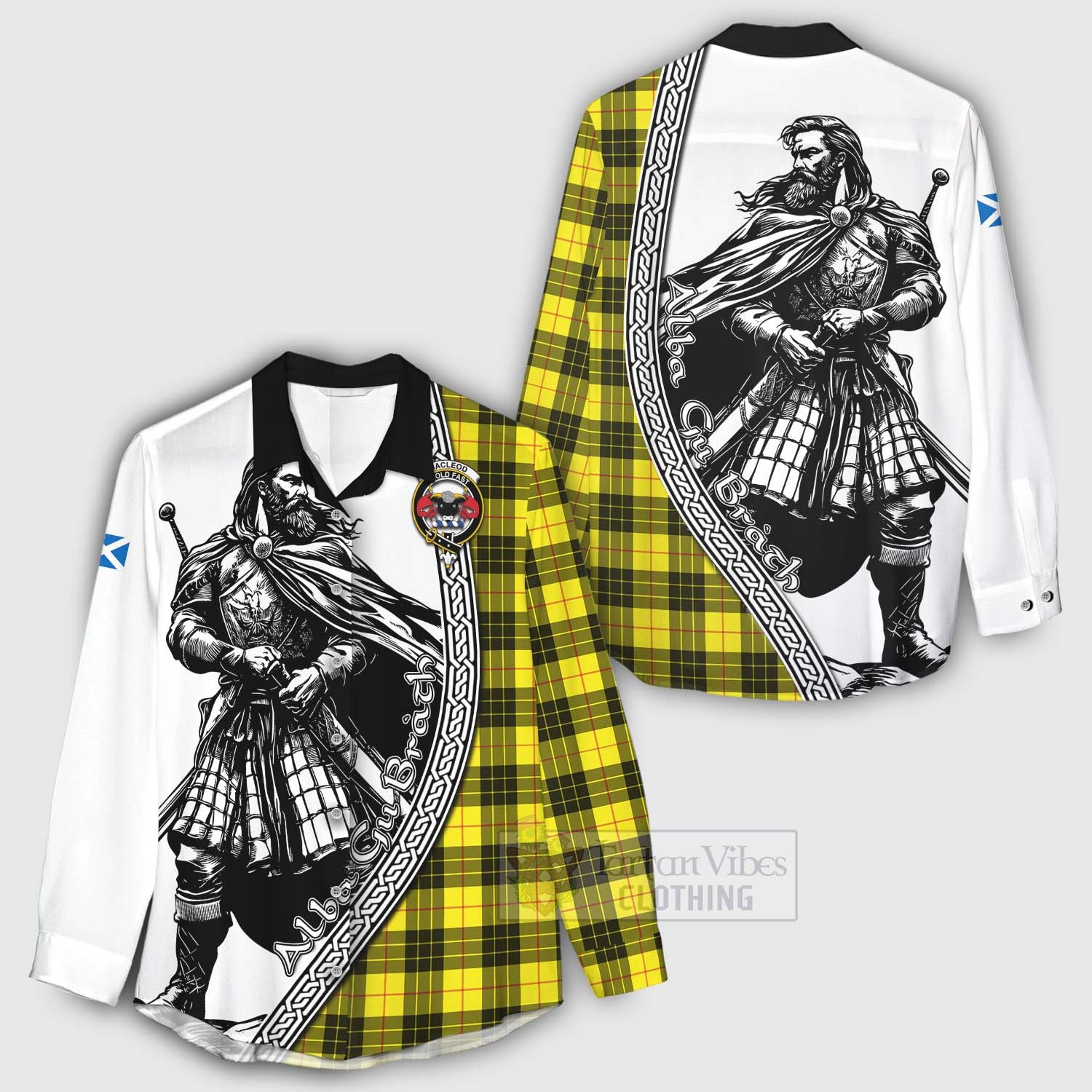 Tartan Vibes Clothing MacLeod (McLeod) Tartan Clan Crest Women's Casual Shirt with Highlander Warrior Celtic Style