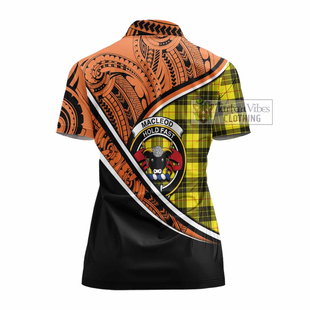 Tartan Vibes Clothing MacLeod (McLeod) Crest Tartan Women's Polo Shirt with Maori Tattoo Style - Orange Version