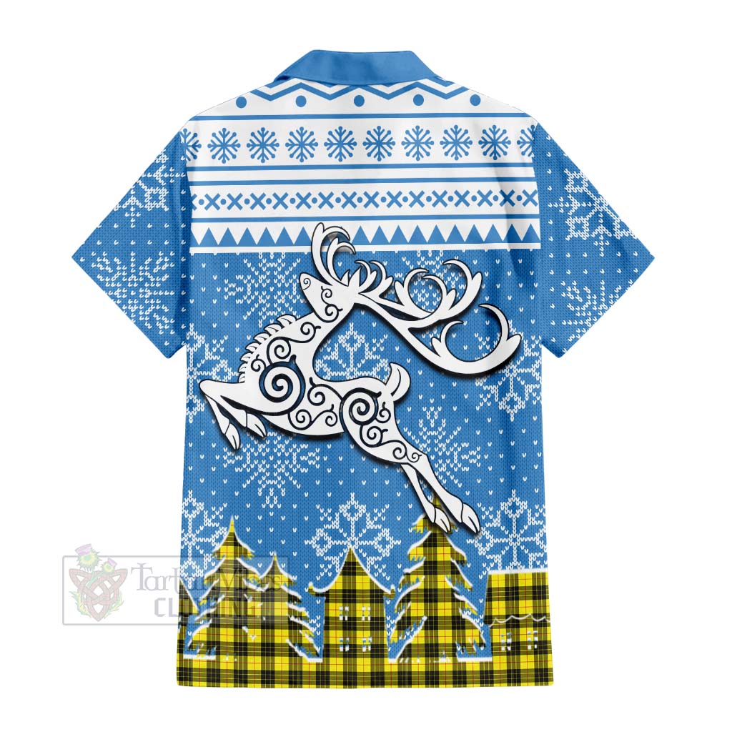 Tartan Vibes Clothing MacLeod (McLeod) Clan Christmas Short Sleeve Button Shirt Celtic Reindeer Style