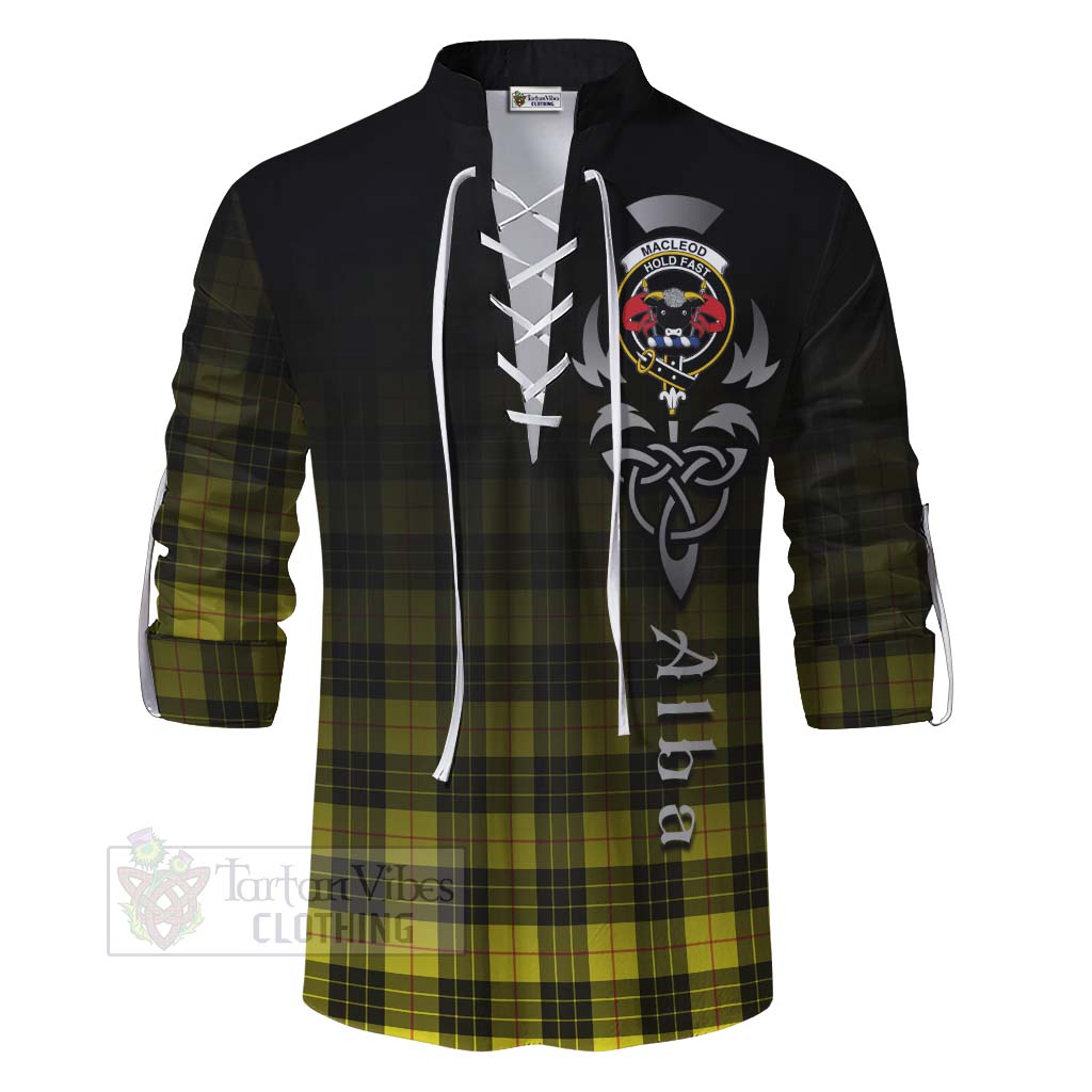 Tartan Vibes Clothing MacLeod (McLeod) Tartan Ghillie Kilt Shirt Featuring Alba Gu Brath Family Crest Celtic Inspired