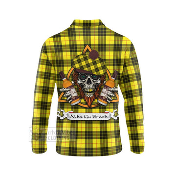 MacLeod (McLeod) Tartan Long Sleeve Polo Shirt with Family Crest and Bearded Skull Holding Bottles of Whiskey