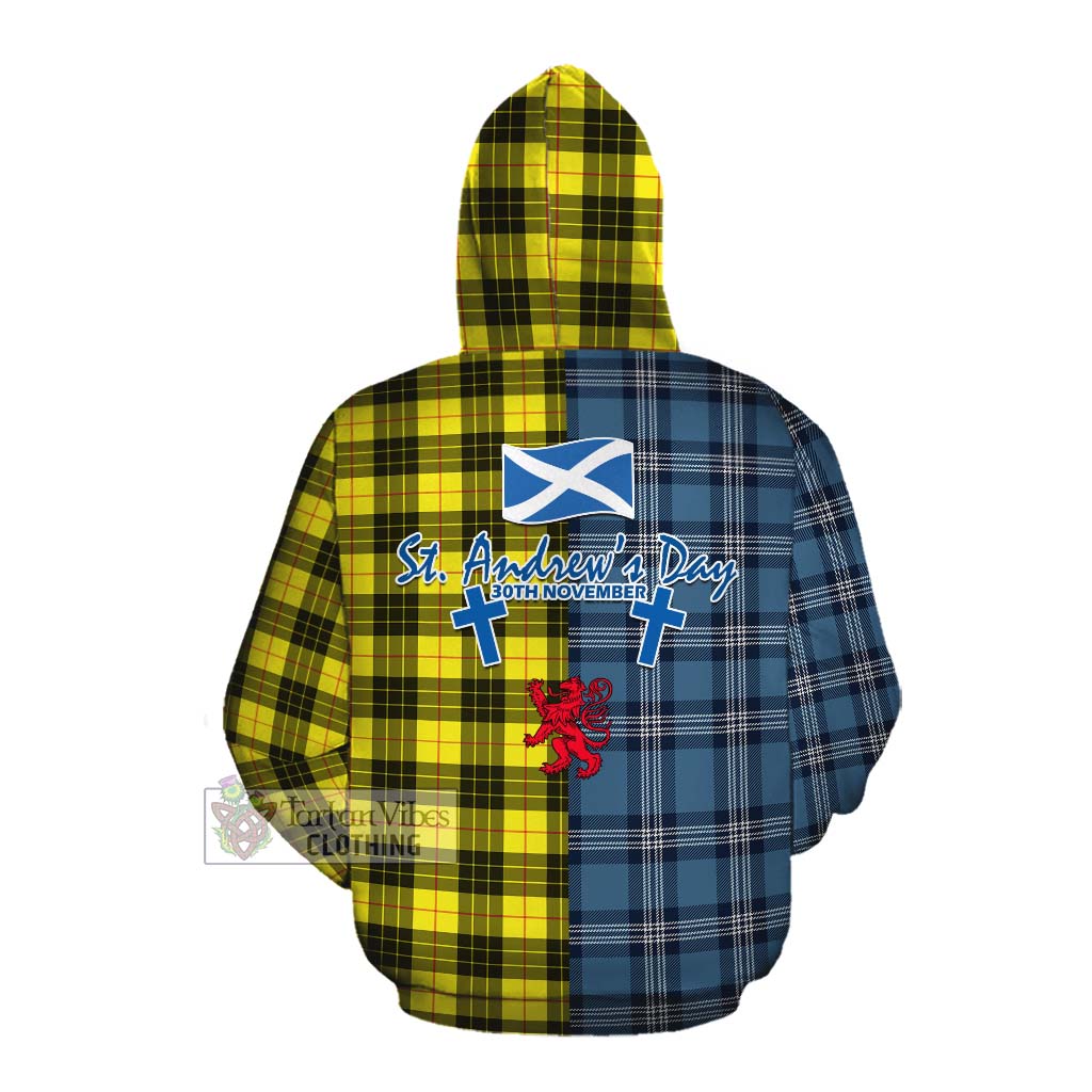 Tartan Vibes Clothing MacLeod (McLeod) Tartan Cotton Hoodie Happy St. Andrew's Day Half Tartan Style