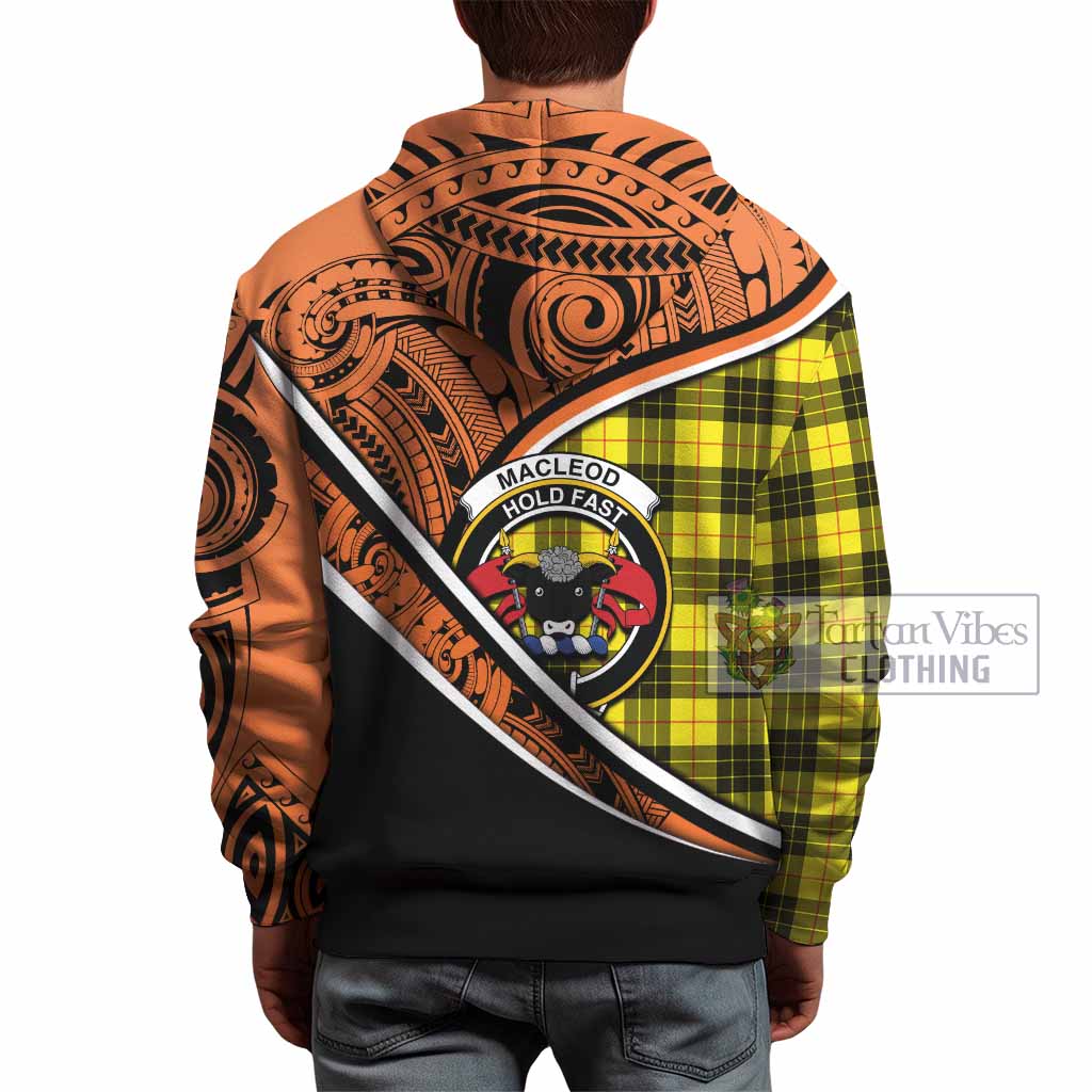 Tartan Vibes Clothing MacLeod (McLeod) Crest Tartan Hoodie with Maori Tattoo Style - Orange Version