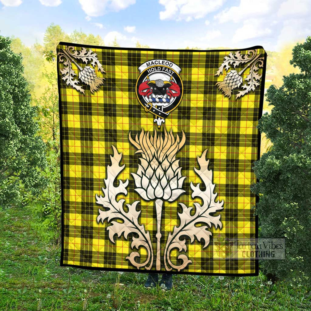 Tartan Vibes Clothing MacLeod (McLeod) Tartan Quilt with Family Crest and Golden Thistle Style