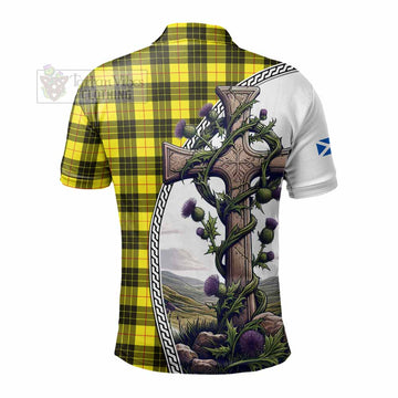 MacLeod (McLeod) Tartan Polo Shirt with Family Crest and St. Andrew's Cross Accented by Thistle Vines