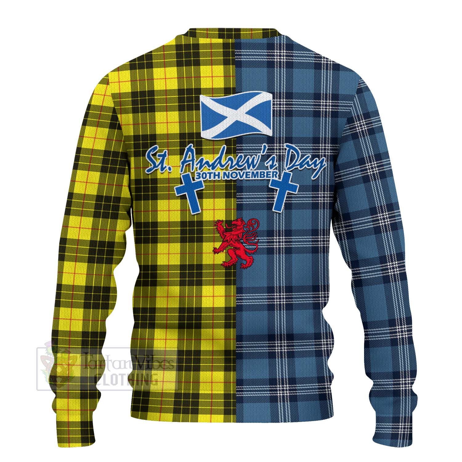 Tartan Vibes Clothing MacLeod (McLeod) Tartan Knitted Sweater Happy St. Andrew's Day Half Tartan Style