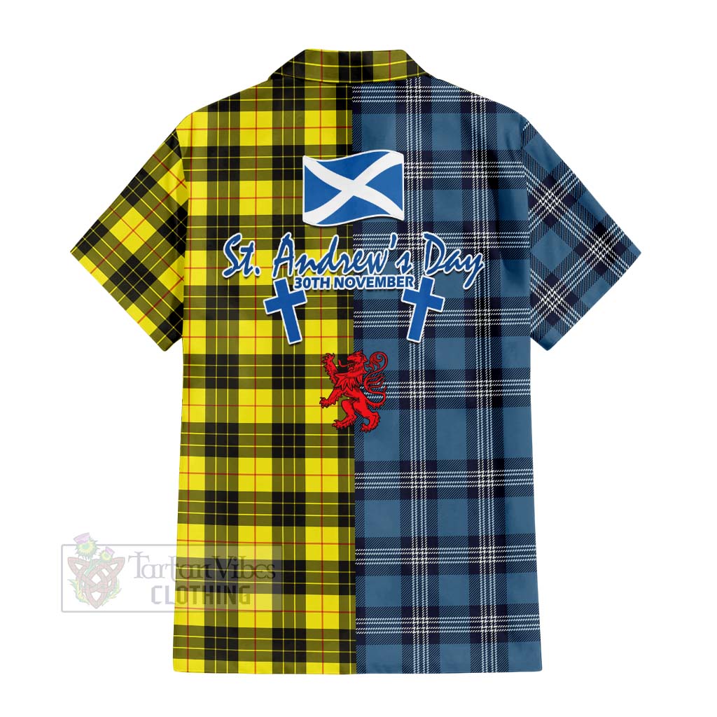 Tartan Vibes Clothing MacLeod (McLeod) Tartan Short Sleeve Button Shirt Happy St. Andrew's Day Half Tartan Style