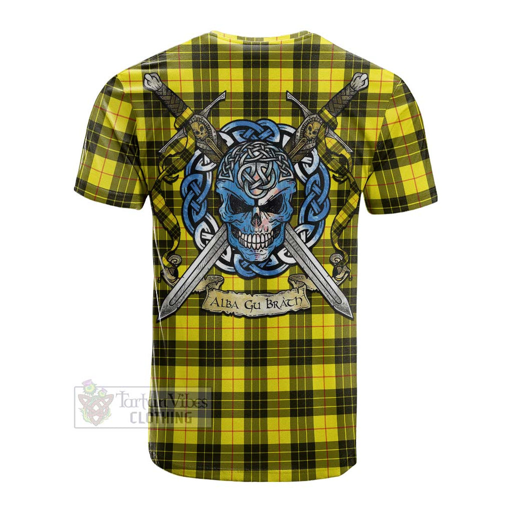 Tartan Vibes Clothing MacLeod (McLeod) Tartan Cotton T-shirt with Family Crest Celtic Skull Style