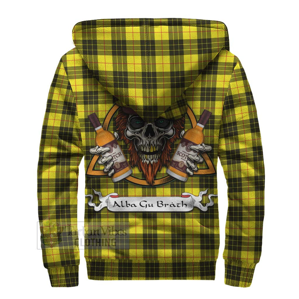 Tartan Vibes Clothing MacLeod (McLeod) Tartan Sherpa Hoodie with Family Crest and Bearded Skull Holding Bottles of Whiskey