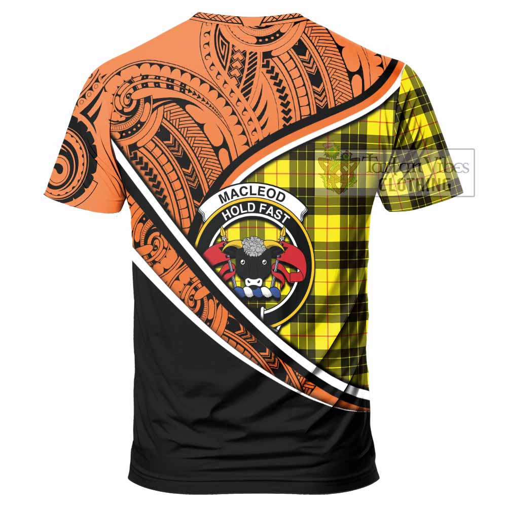 Tartan Vibes Clothing MacLeod (McLeod) Crest Tartan T-Shirt with Maori Tattoo Style - Orange Version