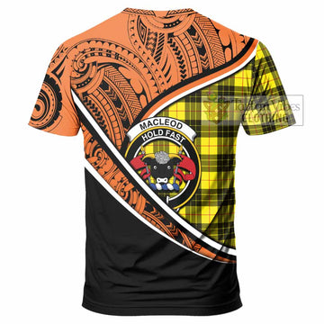 MacLeod (McLeod) Crest Tartan T-Shirt with Polynesian Vibes Style - Orange Version