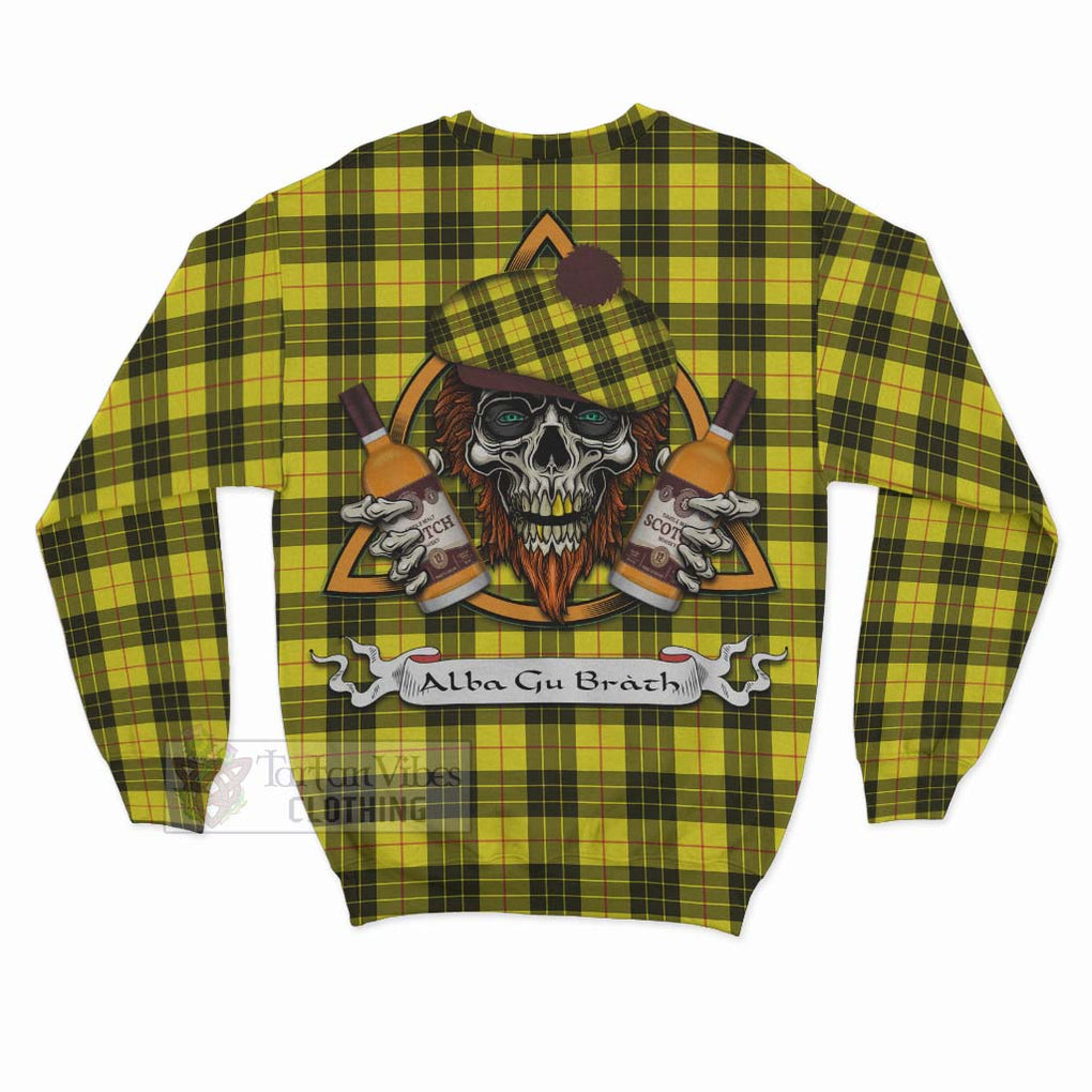 Tartan Vibes Clothing MacLeod (McLeod) Tartan Sweatshirt with Family Crest and Bearded Skull Holding Bottles of Whiskey