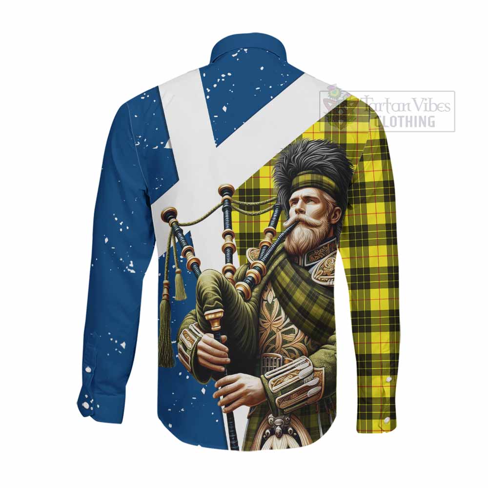 Tartan Vibes Clothing MacLeod (McLeod) Tartan Long Sleeve Button Shirt with Family Crest Scottish Bagpiper Vibes