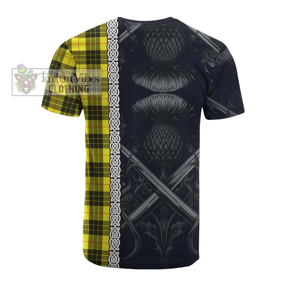 Tartan Vibes Clothing MacLeod (McLeod) Tartan Cotton T-shirt with Family Crest Cross Sword Thistle Celtic Vibes