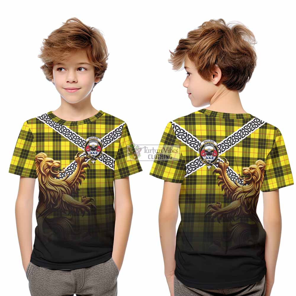 MacLeod (McLeod) Crest Tartan Kid T-Shirt with Golden Lion Emblem Celtic Style - Tartan Vibes Clothing