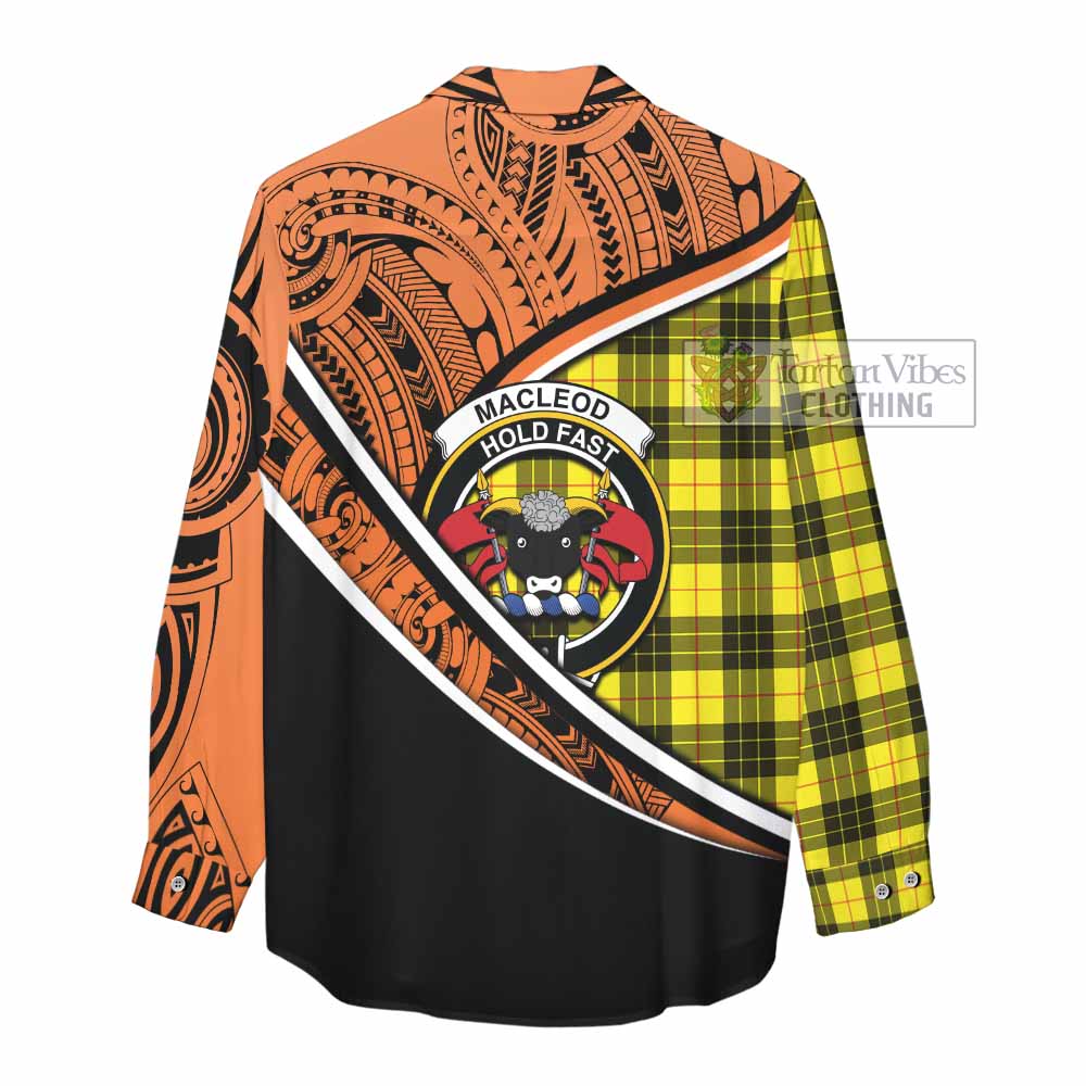 Tartan Vibes Clothing MacLeod (McLeod) Crest Tartan Women's Casual Shirt with Maori Tattoo Style - Orange Version