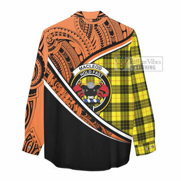 MacLeod (McLeod) Crest Tartan Women's Casual Shirt with Polynesian Vibes Style - Orange Version