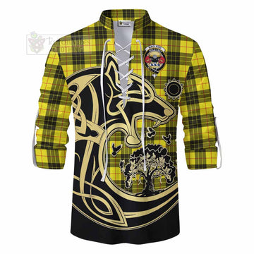 MacLeod (McLeod) Tartan Ghillie Kilt Shirt with Family Crest Celtic Wolf Style