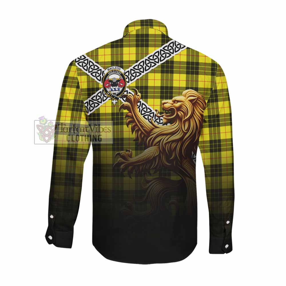MacLeod (McLeod) Crest Tartan Long Sleeve Button Shirt with Golden Lion Emblem Celtic Style Men's Shirt - Tartan Vibes Clothing
