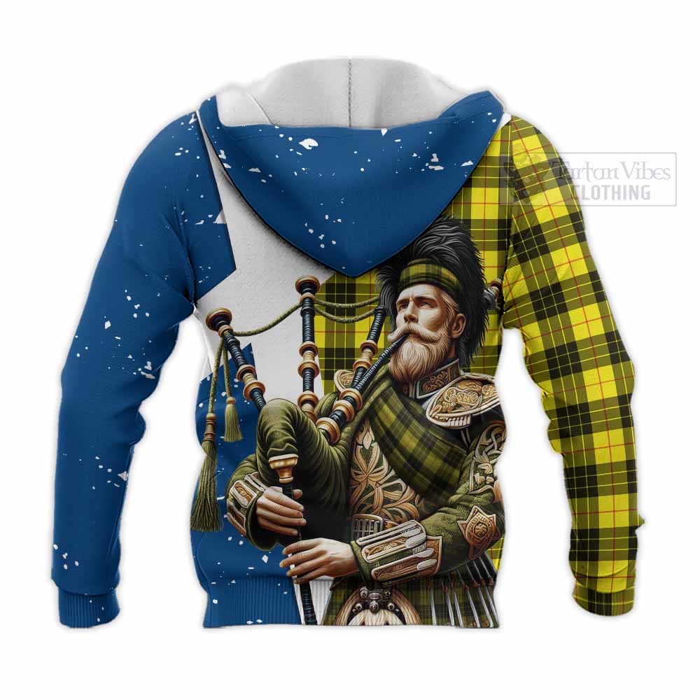 Tartan Vibes Clothing MacLeod (McLeod) Tartan Knitted Hoodie with Family Crest Scottish Bagpiper Vibes