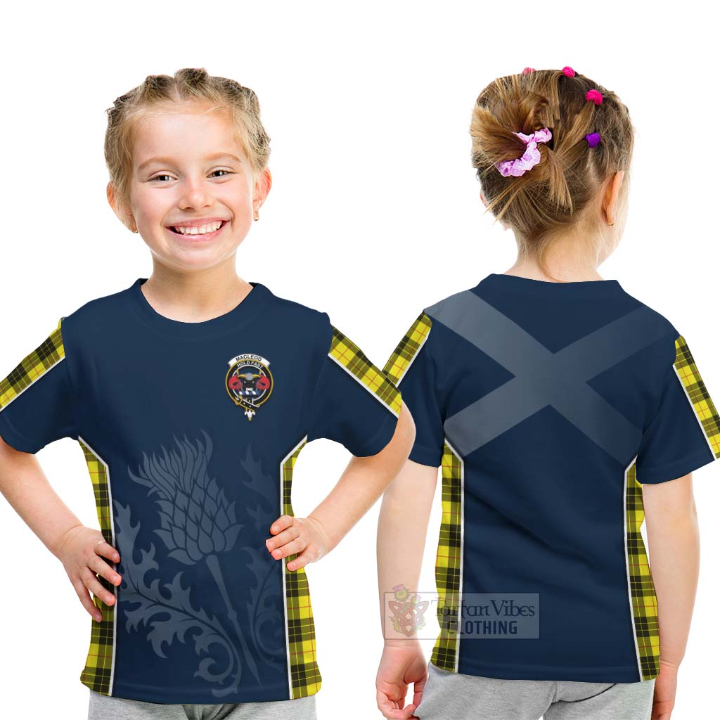 Tartan Vibes Clothing MacLeod (McLeod) Tartan Kid T-Shirt with Family Crest and Scottish Thistle Vibes Sport Style