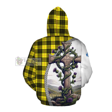 MacLeod (McLeod) Tartan Cotton Hoodie with Family Crest and St. Andrew's Cross Accented by Thistle Vines Pullover Hoodie - Tartan Vibes Clothing