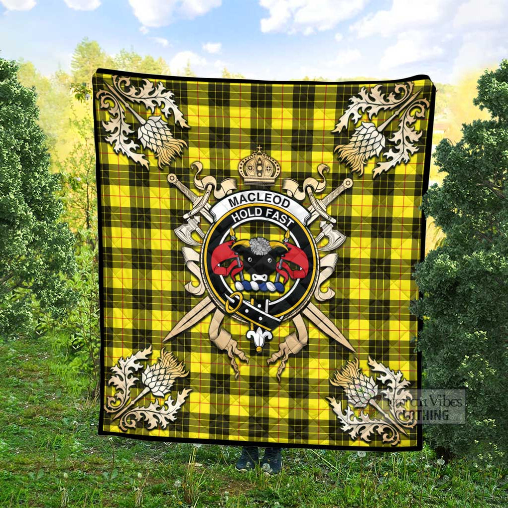 Tartan Vibes Clothing MacLeod (McLeod) Tartan Quilt with Family Crest and Scottish Golden Courage Shield