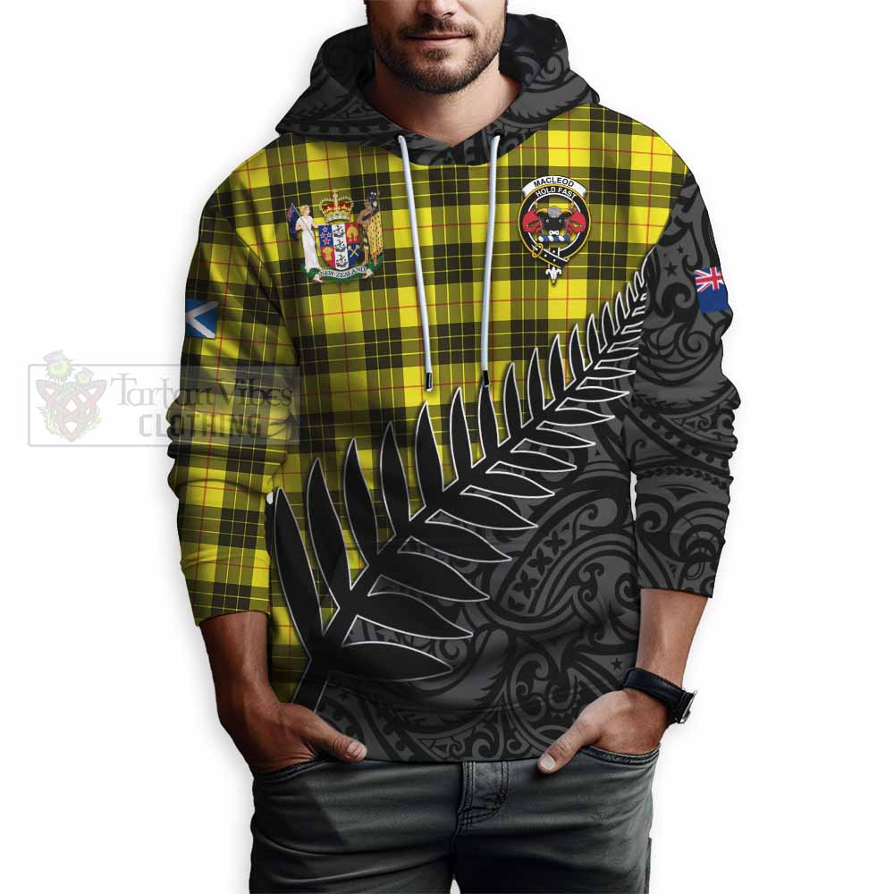 Tartan Vibes Clothing MacLeod (McLeod) Crest Tartan Hoodie with New Zealand Silver Fern Half Style